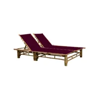 transat chaise longue bain de soleil lit de jardin terrasse meuble d'extérieur pour 2 personnes avec coussins bambou helloshop26 02_0012900