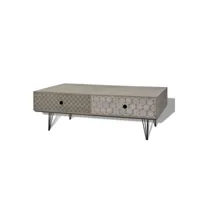 table basse 4 tiroirs pieds en épingle 100 x 60 x 35 cm - gris et impression graphique 243396