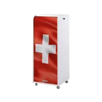 grand caisson à rideau sur roulettes 3 tiroirs blanc imprimé drapeau suisse orga 108 cm
