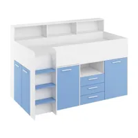 lits superposés neo l - meubles pour chambre d'enfant, un lit avec bureau, des étagères, des tiroirs : côté gauche (blanc/bleu)