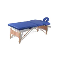 table pliable de massage bleu 2 zones lit de massage  table de soin avec cadre en bois meuble pro frco77236