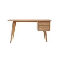 bureau avec rangements 2 tiroirs scandinave bois clair chêne l140 cm fifties