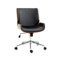 chaise de bureau manager design vintage pivotante hauteur réglable bois peuplier acier chromé revêtement mixte synthétique tissu noir