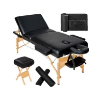 table de massage pliante 3 zones, tabouret, rouleau + housse noir helloshop26 2008142