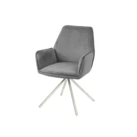 chaise de salle à manger hwc-g67, chaise de cuisine avec accoudoirs velours ~ gris foncé, inox
