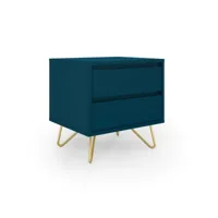eloise - table de chevet design avec 2 tiroirs bleu canard