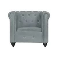 fauteuil chesterfield gris cuir véritable