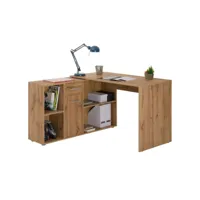 bureau d'angle carmen table avec meuble de rangement intégré et modulable avec 4 étagères 1 porte et 1 tiroir, décor chêne sauvage