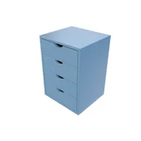 caisson 4 tiroirs bois massif  bleu pastel bloc4t-bp