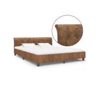 lit adulte  cadre de lit  facile à monter pour adultes, adolescents, enfants marron similicuir daim 180 x 200 cm ves256624