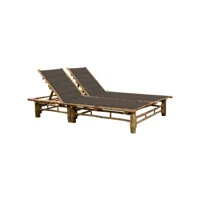 transat chaise longue bain de soleil lit de jardin terrasse meuble d'extérieur pour 2 personnes avec coussins bambou helloshop26 02_0012904
