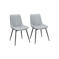chaise de salle à manger, lot de 2, assise rembourrée, surface en pu, pieds en acier réglables, gris tourterelle