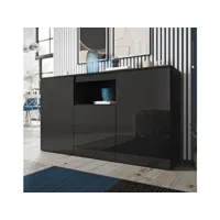buffet bahut 3 portes  140 x 80 x 40 cm  couleur noir finition brillante  meuble de rangement  modèle nevada apsd039blbl