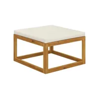 repose-pied avec coussin, tabouret pouf, tabouret bas pour salon ou chambre blanc crème bois d'acacia massif lqf14337 meuble pro