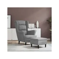 fauteuil à oreilles avec tabouret gris clair velours meuble pro frco92857