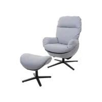 fauteuil relax + pouf hwc-l12, fauteuil tv fauteuil à bascule fonction bascule, pivotant, métal tissutextile ~ gris clair