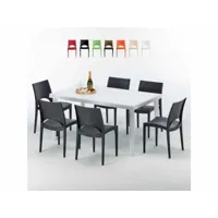 table rectangulaire blanche 150x90cm avec 6 chaises colorées grand soleil set extérieur bar café paris summerlife grand soleil