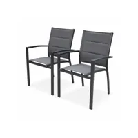 lot de 2 fauteuils - chicago - odenton - philadelphie anthracite - en aluminium anthracite et textilène gris taupe. empilables