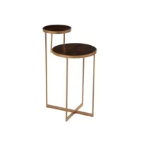 table gigogne ronde 2 niveaux bior en bois de manguier brun foncé et métal doré 20100991312