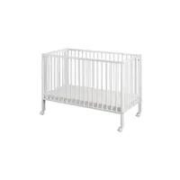 lit bébé à barreaux pliable 60x120 cm en hêtre massif blanc 100013