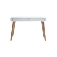 bureau avec tiroir scandinave blanc et bois clair chêne l115 cm totem