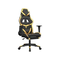 fauteuil gamer - chaise gaming - chaise de bureau ergonomique avec repose-pied noir et doré similicuir pwfn88950