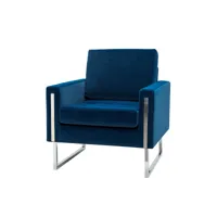 fauteuil moderne en velours avec coussins de siège et de dossier, fauteuil club confortable et rembourré avec pieds en métal, fauteuil canapé touffu, bleu