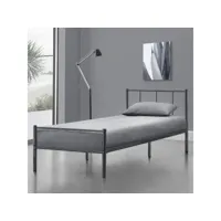 cadre de lit robuste solide en métal avec sommier à lattes lit simple acier laqué 90 x 200 cm gris foncé mat [en.casa]