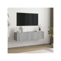 meuble tv murale contemporain  banc tv armoire tv  sonoma gris 120x30x30 cm bois d'ingénierie meuble pro frco91943