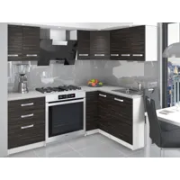 darcia - cuisine complète d'angle + modulaire  l 300 cm 8 pcs - plan de travail inclus - ensemble armoires modernes cuisine - ébène
