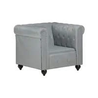 vidaxl fauteuil chesterfield gris cuir véritable 283755