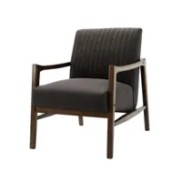 dan - fauteuil lounge en micro vintage marron foncé et bois teinté noyer