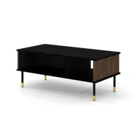 table basse woody iv 110x55 cm fraisée sur pieds noir mat chêne catania