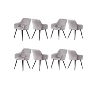 ensemble de 8 chaises de salle à manger camden - tapissées de velours avec pieds en métal - gris clair