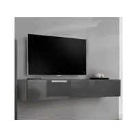 meuble tv  180 x 30 x 40cm  3 compartiments  gris finition brillante  système push-click  modèle berit tvam057grgr