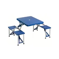 table d'appoint pliante valise pique-nique camping    bleu