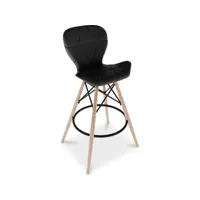 chaise de bar design scandinave avec pieds en bois naturel - laila noir
