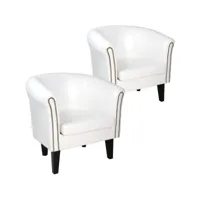 lot de 2 fauteuils chesterfield en synthétique et bois avec éléments décoratifs en cuivre 58 x 71 x 70 cm chaise cabriolet meuble de salon blanc helloshop26 01_0000112