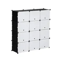 meuble de rangement - meuble à chaussures modulable 12 casiers avec portes et étagères - dim. 125l x 32l x 125h cm - pp noir blanc