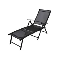 transat chaise longue bain de soleil lit de jardin terrasse meuble d'extérieur pliable aluminium noir helloshop26 02_0012806