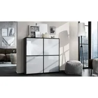 meuble moderne noir mat façade laquée blanc 104 x 105,5 x 35,5 cm