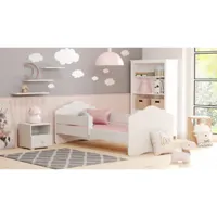 lit simple pour enfants, lit pour enfants, lit avec protection antichute et tête de lit nuage, cm 164x88h63, couleur blanc 8052773620192