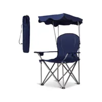 giantex chaise de camping avec parasol, chaise de plage pliante avec porte-gobelet, accoudoir rembourré