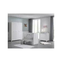 paris prix - pack - lit bébé 60x120cm, commode & armoire erik blanc