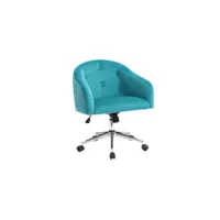 chaise de bureau à roulettes capitonnée en tissu velours bleu azur et acier chromé sharon