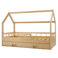 lit pour enfant maison scandinave en bois naturel avec tiroir, barrières de sécurité (160x80cm) : confort et protection réunis - bois