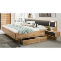 lit futon avec 2 chevets imitation chêne poutre - dim : 180 x 200 cm -pegane-