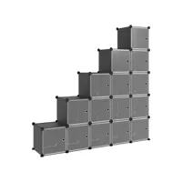 vidaxl cubes de rangement 15 pcs avec portes noir pp