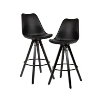finebuy tabouret de bar lot de 2 plastique  bois massif chaise de bar scandinave noir  fauteuil de comptoir avec dossier  tabourets haute
