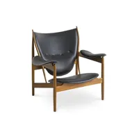 fauteuil design avec accoudoirs - bois et cuir - captain noir